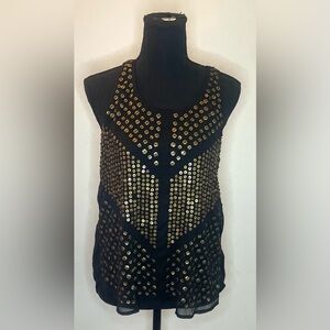 Express- Y2k black tank top with gold detailing Size S‎